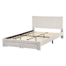 Beliani Bed With Storage Drawers Velvet Lonzac 140 X 200 Cm (Eu Double) Off-White - thumbnail 6
