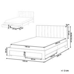 Beliani Bed With Storage Drawers Velvet Lonzac 140 X 200 Cm (Eu Double) Off-White - thumbnail 3