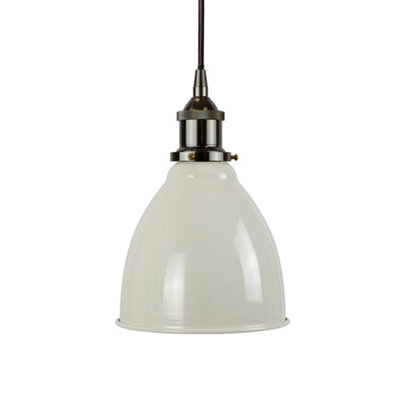 Clay White Classic Small Pantry Metal Painted Dome Pendant Light With Black Nickel Lamp Holder And Black Round Cable - Se Home