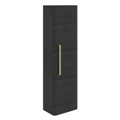 Plum&clay Emery Wall Hung Textured Black Tall Bathroom Cabinet With Gold Bar Handle (H)120Cm (W)35Cm - image 1