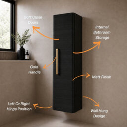 Plum&clay Emery Wall Hung Textured Black Tall Bathroom Cabinet With Gold Bar Handle (H)120Cm (W)35Cm - thumbnail 4