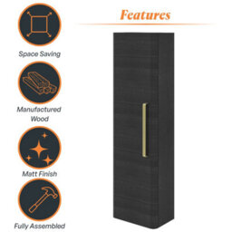 Plum&clay Emery Wall Hung Textured Black Tall Bathroom Cabinet With Gold Bar Handle (H)120Cm (W)35Cm - thumbnail 6