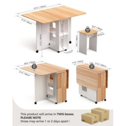 Oak And White Dining Table And Chairs Storage Folding Table With 4 Chairs & 2 Shelves - thumbnail 2