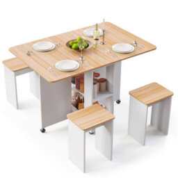Oak And White Dining Table And Chairs Storage Folding Table With 4 Chairs & 2 Shelves - thumbnail 1