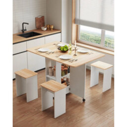 Oak And White Dining Table And Chairs Storage Folding Table With 4 Chairs & 2 Shelves - thumbnail 6