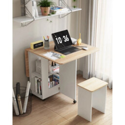 Oak And White Dining Table And Chairs Storage Folding Table With 4 Chairs & 2 Shelves - thumbnail 5