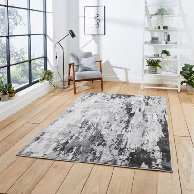 Grey Abstract Modern Easy To Clean Abstract Rug For Dining Room-160Cm X 220Cm - image 1