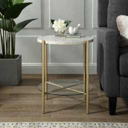 "Simpa 22"" Round Faux White Marble & Gold Side Table Gold Legs" - thumbnail 2