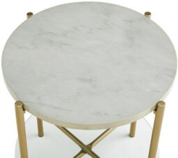 "Simpa 22"" Round Faux White Marble & Gold Side Table Gold Legs" - thumbnail 3