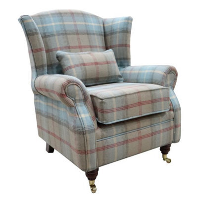 Wing Chair Original Fireside High Back Armchair P And S Balmoral Ocean Check Real Fabric - image 1