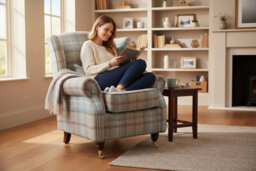 Wing Chair Original Fireside High Back Armchair P And S Balmoral Ocean Check Real Fabric - thumbnail 3