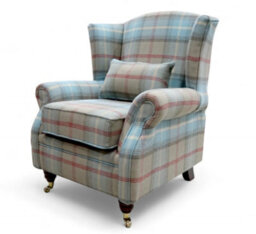Wing Chair Original Fireside High Back Armchair P And S Balmoral Ocean Check Real Fabric - thumbnail 2