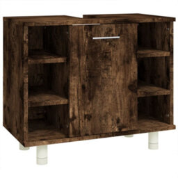 Berkfield Bathroom Cabinet Smoked Oak 60X32X53.5 Cm Engineered Wood - thumbnail 2