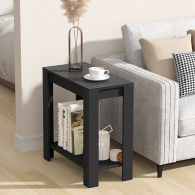 Fativo L60Xw30Xh60Cm 2-Tier Modern Black Coffee Table Small Wood Side Table Tv Stand Living Room Furniture - image 1