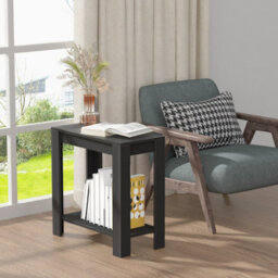 Fativo L60Xw30Xh60Cm 2-Tier Modern Black Coffee Table Small Wood Side Table Tv Stand Living Room Furniture - thumbnail 9