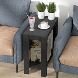 Fativo L60Xw30Xh60Cm 2-Tier Modern Black Coffee Table Small Wood Side Table Tv Stand Living Room Furniture - thumbnail 8