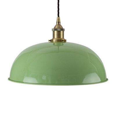 Mint Green Worcester Painted Dome Pendant Light With Antique Brass Lamp Holder And Black Twisted Cable - Se Home - image 1