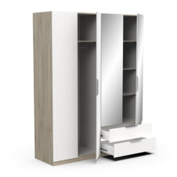 FurniComp LTD Furnicomp Chicago 4 Door 2 Drawer 160Cm Matt White & Oak Effect Mirrored Wardrobe - thumbnail 5