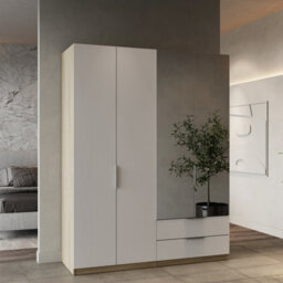 FurniComp LTD Furnicomp Chicago 4 Door 2 Drawer 160Cm Matt White & Oak Effect Mirrored Wardrobe