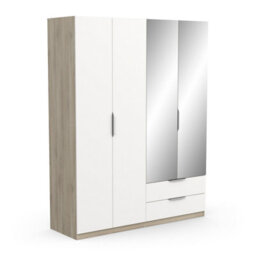 FurniComp LTD Furnicomp Chicago 4 Door 2 Drawer 160Cm Matt White & Oak Effect Mirrored Wardrobe - thumbnail 6