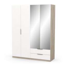 FurniComp LTD Furnicomp Chicago 4 Door 2 Drawer 160Cm Matt White & Oak Effect Mirrored Wardrobe - thumbnail 3