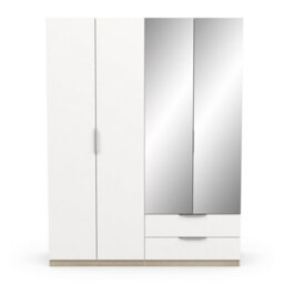 FurniComp LTD Furnicomp Chicago 4 Door 2 Drawer 160Cm Matt White & Oak Effect Mirrored Wardrobe - thumbnail 2