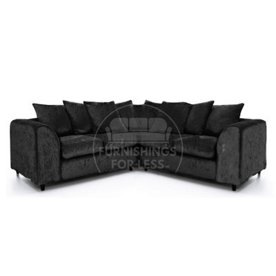 Furnishings For Less UK Crystal Crushed Velvet Fabric 5 Seater L Shaped Corner Sofa  Black - Scatter Back - image 1