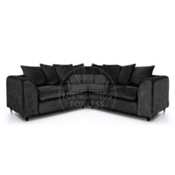 Furnishings For Less UK Crystal Crushed Velvet Fabric 5 Seater L Shaped Corner Sofa  Black - Scatter Back