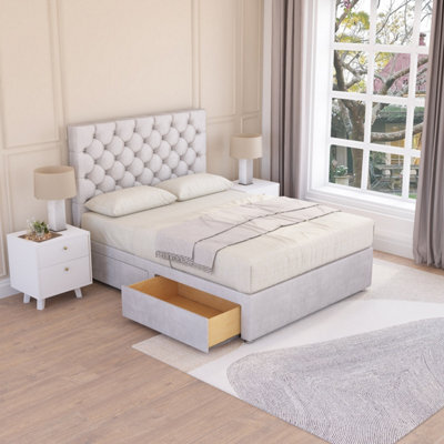 Sloomy Mayfair Silver Plush 2Ft6 Memory Foam Bed Set With 2 Drawers, Mattress & Headboard- Small Single - image 1