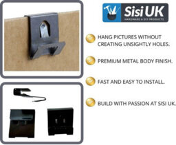 Sisi UK Sawtooth Picture Frame Hangers Black Metal Clip Over Hooks For 2 To 3mm Backing Boards Photo Frame Hanging Kit 20 Pack - thumbnail 6