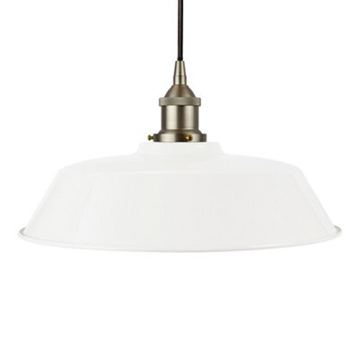White Chancery Painted Dome Pendant Light With Brushed Chrome Lamp Holder And Black Round Cable - Se Home - image 1
