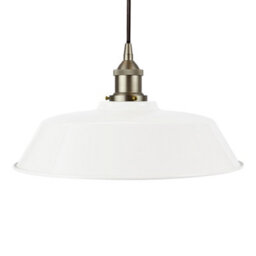 White Chancery Painted Dome Pendant Light With Brushed Chrome Lamp Holder And Black Round Cable - Se Home - thumbnail 1