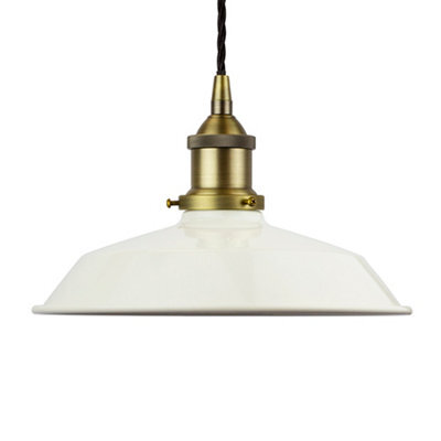 Clay White Small Trinity Metal Painted Dome Pendant Light With Matt Antique Brass Lamp Holder And Black Twisted Cable - Se Home - image 1