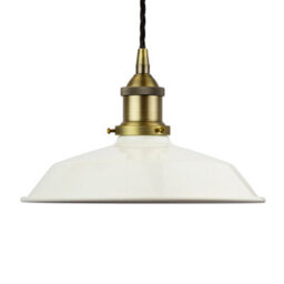 Clay White Small Trinity Metal Painted Dome Pendant Light With Matt Antique Brass Lamp Holder And Black Twisted Cable - Se Home - thumbnail 1