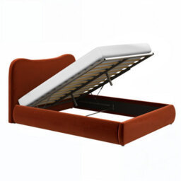 Solace+Co Ember Ottoman Bed Orange Velvet Kingsize - thumbnail 4