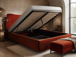 Solace+Co Ember Ottoman Bed Orange Velvet Kingsize - thumbnail 3