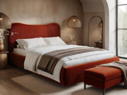 Solace+Co Ember Ottoman Bed Orange Velvet Kingsize - thumbnail 1