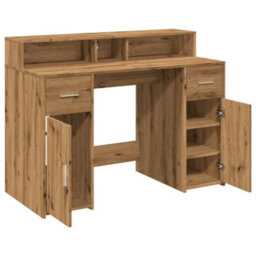 Berkfield Desk With Led Lights Artisian Oak 120X55X91 Cm Engineered Wood - thumbnail 9