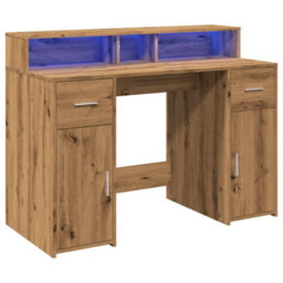 Berkfield Desk With Led Lights Artisian Oak 120X55X91 Cm Engineered Wood - thumbnail 3