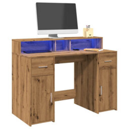Berkfield Desk With Led Lights Artisian Oak 120X55X91 Cm Engineered Wood - thumbnail 1