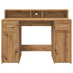 Berkfield Desk With Led Lights Artisian Oak 120X55X91 Cm Engineered Wood - thumbnail 6