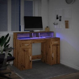 Berkfield Desk With Led Lights Artisian Oak 120X55X91 Cm Engineered Wood - thumbnail 5