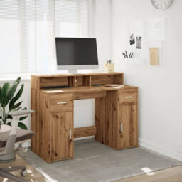 Berkfield Desk With Led Lights Artisian Oak 120X55X91 Cm Engineered Wood - thumbnail 4