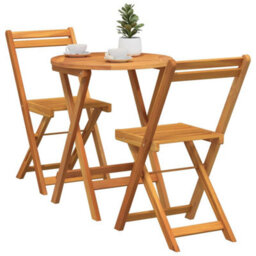 Berkfield Garden Bistro Set With Cushion 3 Pcs Brown Solid Acacia Wood - thumbnail 3