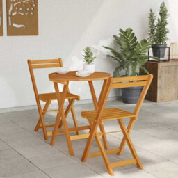 Berkfield Garden Bistro Set With Cushion 3 Pcs Brown Solid Acacia Wood - thumbnail 4