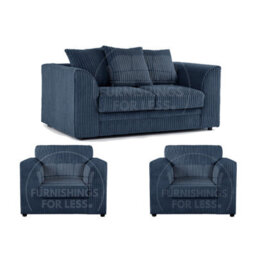 Furnishings For Less UK Luxor Jumbo Cord 2 + 1 + 1 Fabric 3 Piece Sofa Suite - Scatter Back Navy Blue - thumbnail 1