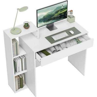 White Modern Computer Desk With Storage 100X40X90Cm - image 1