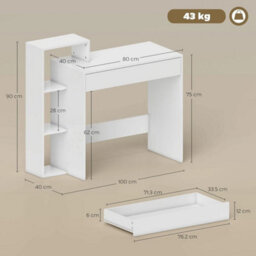 White Modern Computer Desk With Storage 100X40X90Cm - thumbnail 2