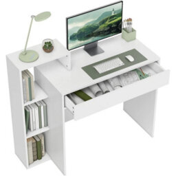 White Modern Computer Desk With Storage 100X40X90Cm - thumbnail 1