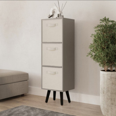 Urbn-Living Urbnliving 80Cm Height 3 Tier Grey Wooden Storage Bookcase Scandinavian Style Black Legs With Cream Inserts - image 1